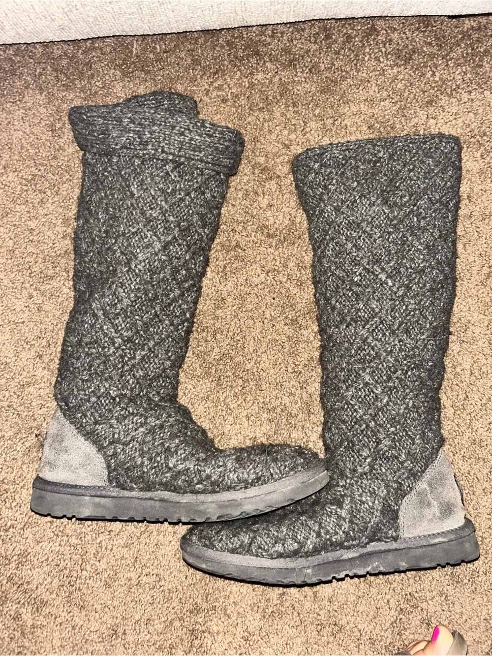 UGG Over-the-Knee Twisted Cable Knit Boots in Gray Size 8